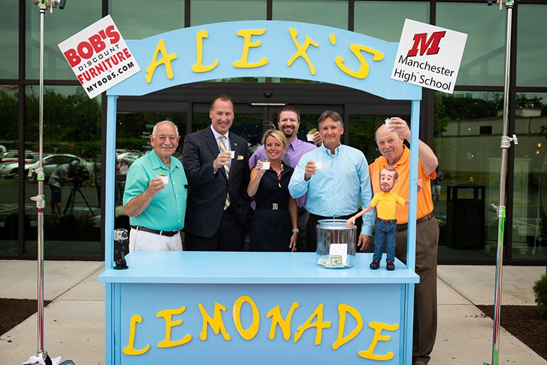 Alex's Lemonade stand officially opens at Bob's Discount Furniture.