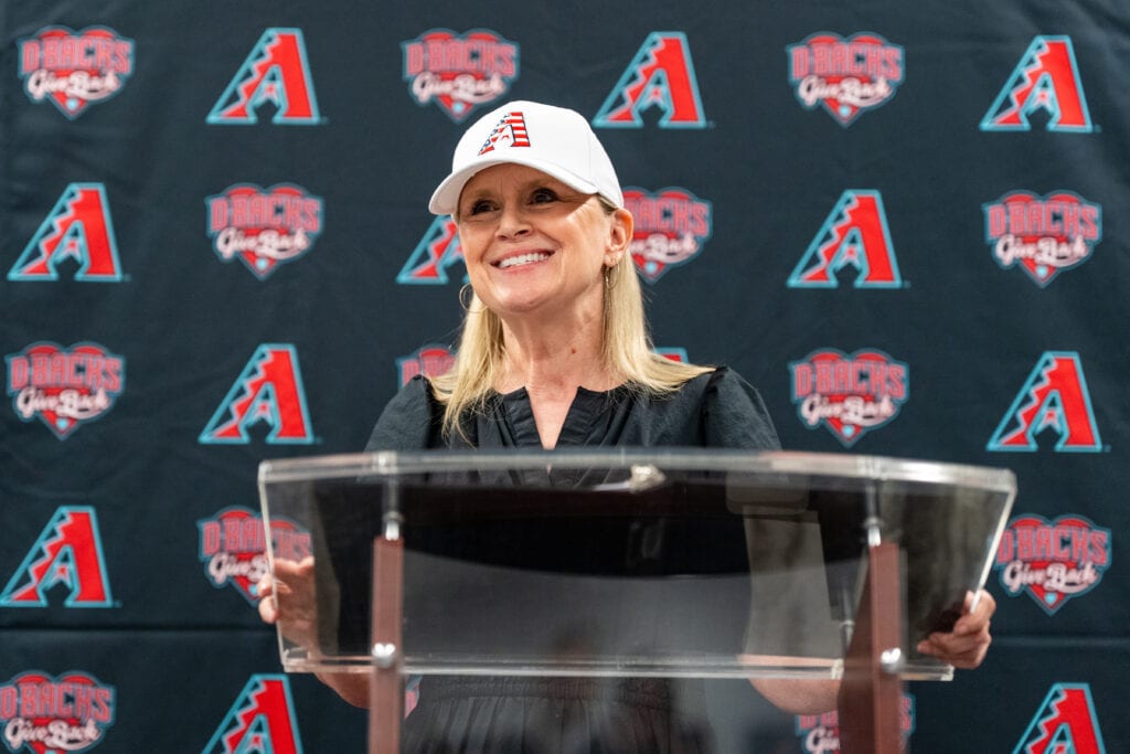 The Arizona Diamondbacks Foundation and Bob’s Discount Furniture surprise veterans with a newly renovated community space at Catholic Charities’ MANA House on August 21, 2025 in Phoenix, Arizona. Pictured is Debbie Castaldo, SVP Corporate & Community Impact for the Arizona Diamondbacks. (Photo by Kelsey Grant/Arizona Diamondbacks)