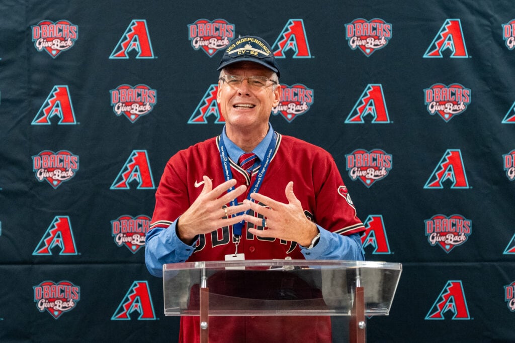 The Arizona Diamondbacks Foundation and Bob’s Discount Furniture surprise veterans with a newly renovated community space at Catholic Charities’ MANA House on August 21, 2025 in Phoenix, Arizona. Pictured is (Photo by Kelsey Grant/Arizona Diamondbacks)