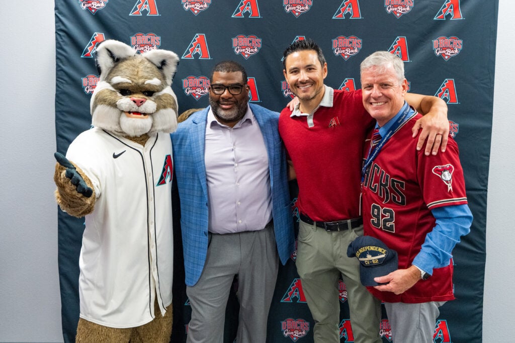 The Arizona Diamondbacks Foundation and Bob’s Discount Furniture surprise veterans with a newly renovated community space at Catholic Charities’ MANA House on August 21, 2025 in Phoenix, Arizona. (Photo by Kelsey Grant/Arizona Diamondbacks)