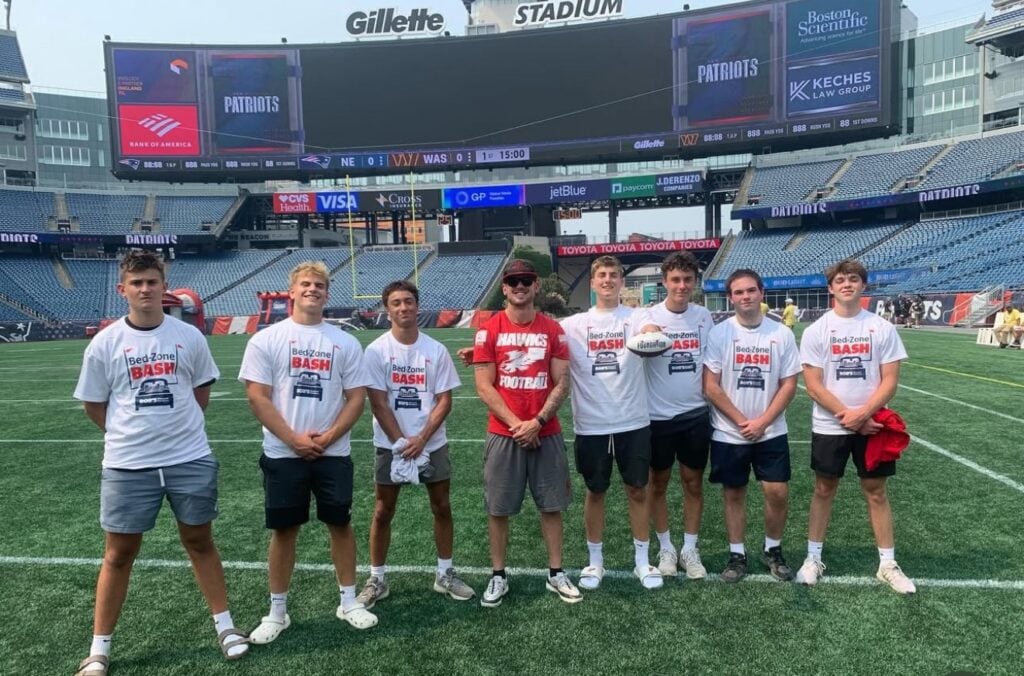 Waltham High School football team volunteers at the Bed-Zone Bash. Photo courtesy of Waltham High School.